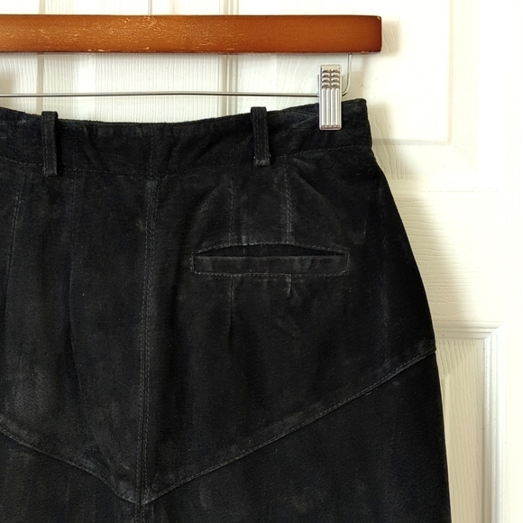 B.E.S.T. Authentic 90's Vintage Suede Leather High Waisted Mini Skirt Black 7 - Picture 10 of 11